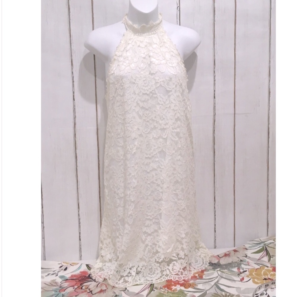 Altr’d State Off-White Buttoned Neckline Lace Dress, Size Small